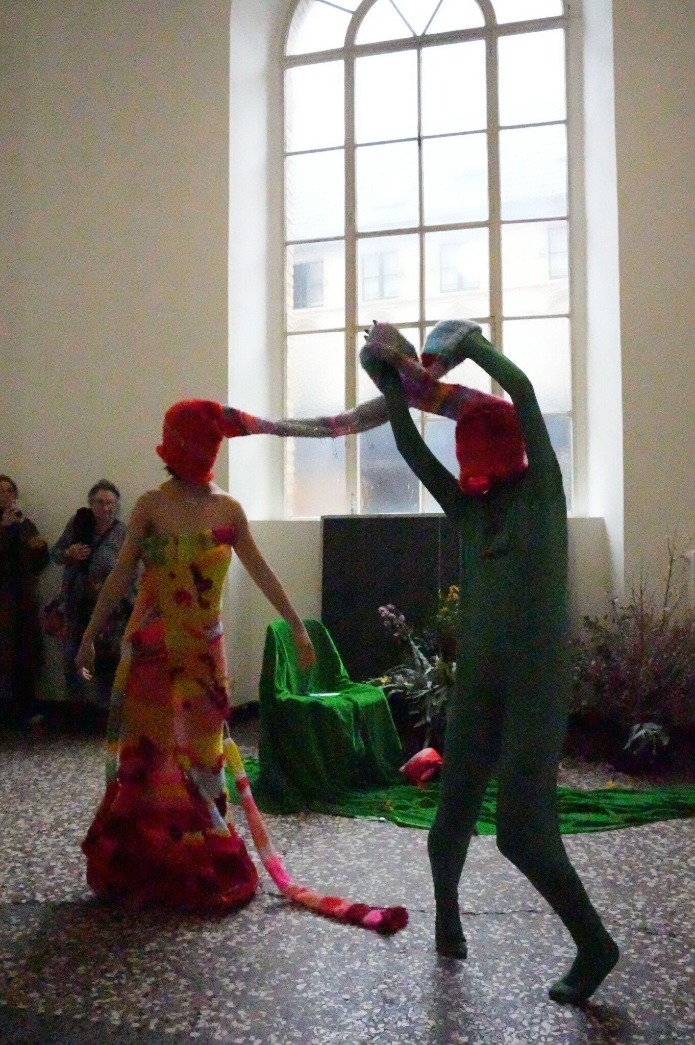 Performers responding to one another during the fight sequence