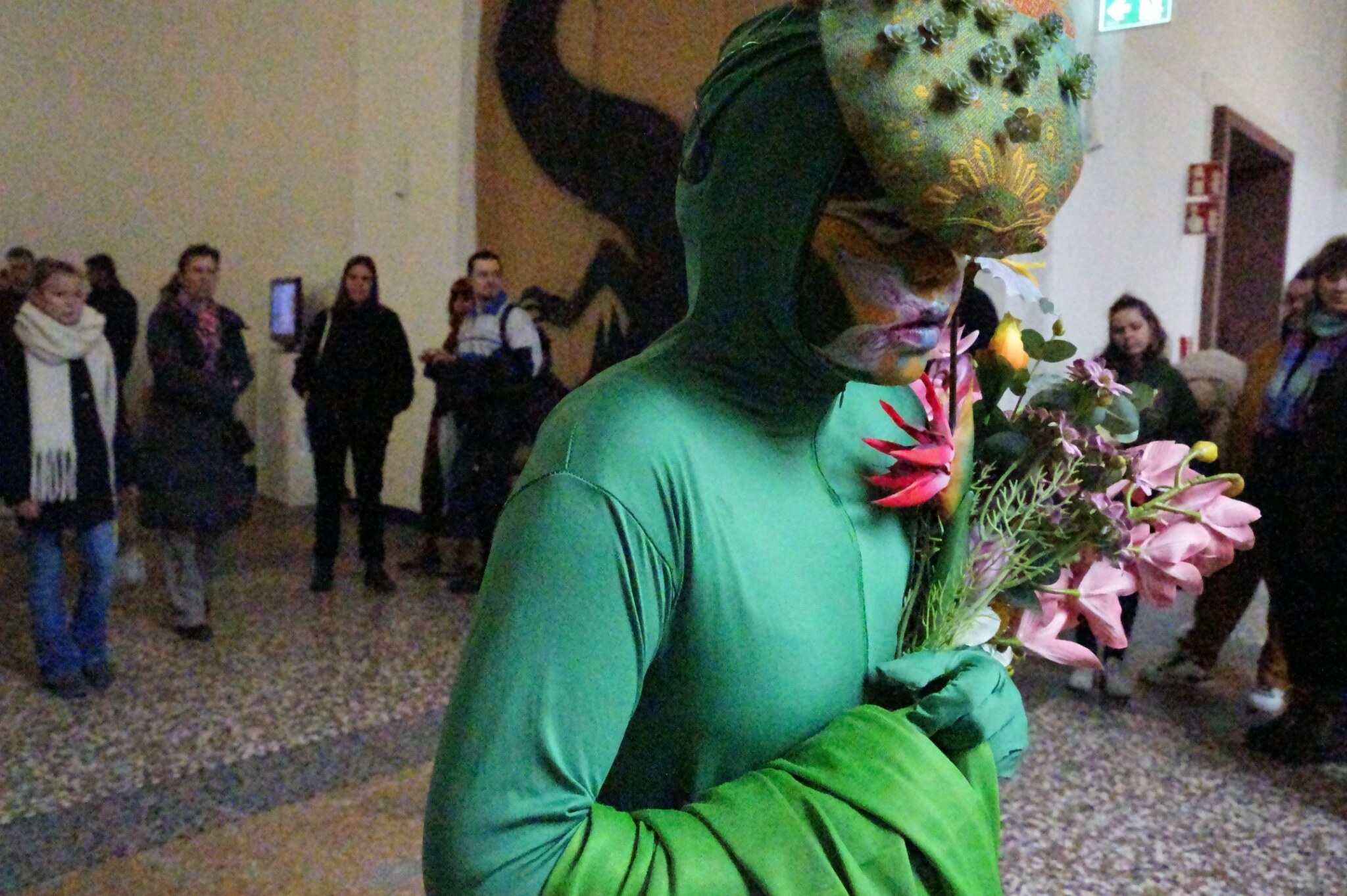 The flower goddess performing before the audience