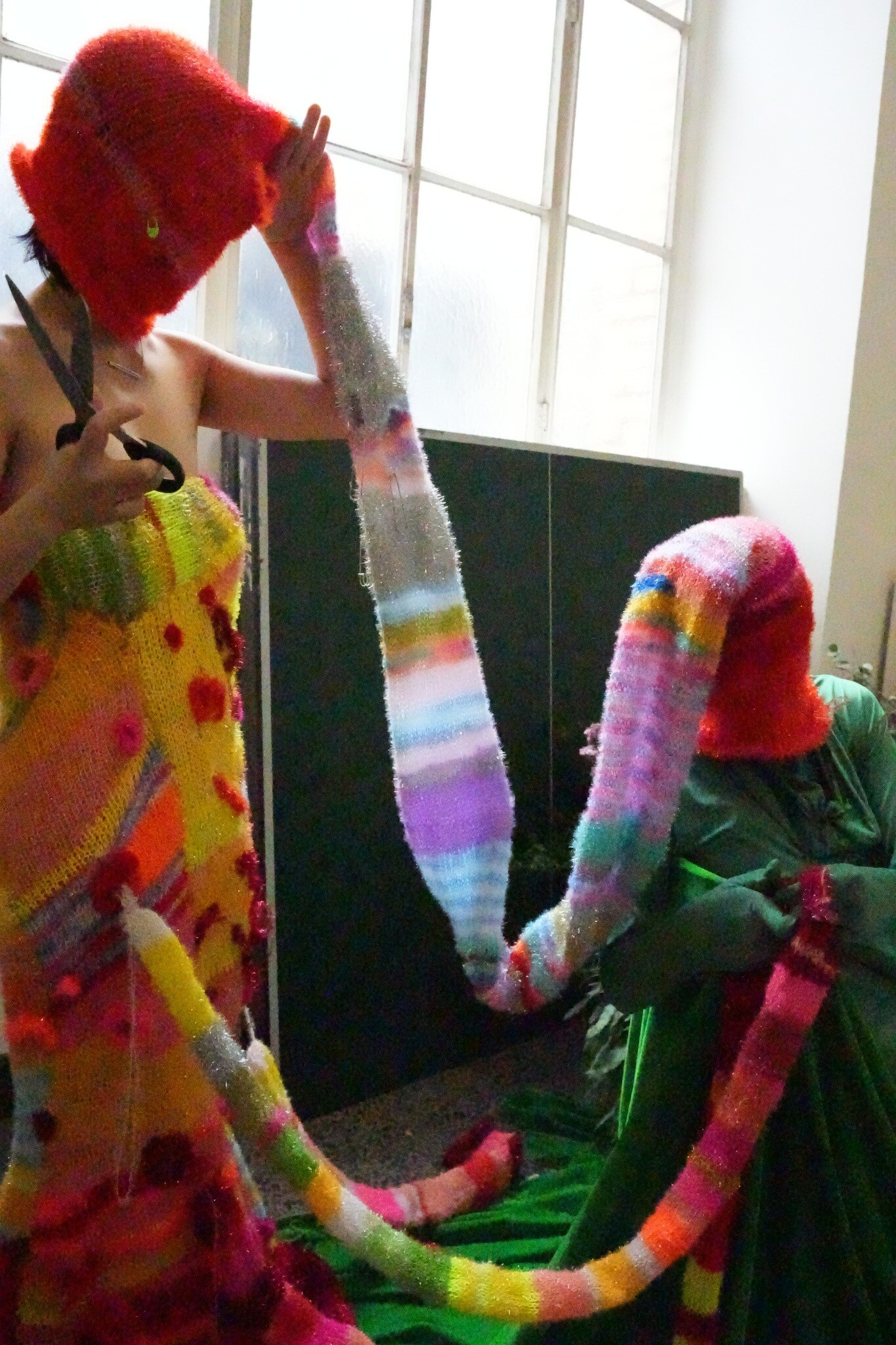 Close view of the coral figure in performance