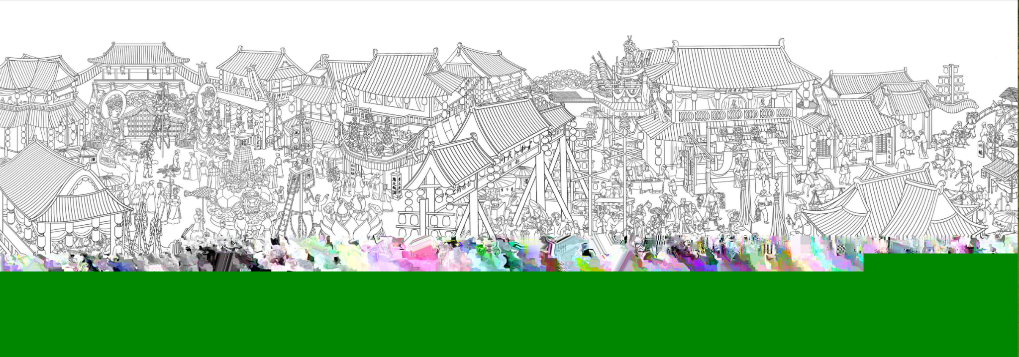 Lantern Festival at Night, digitally degraded painting