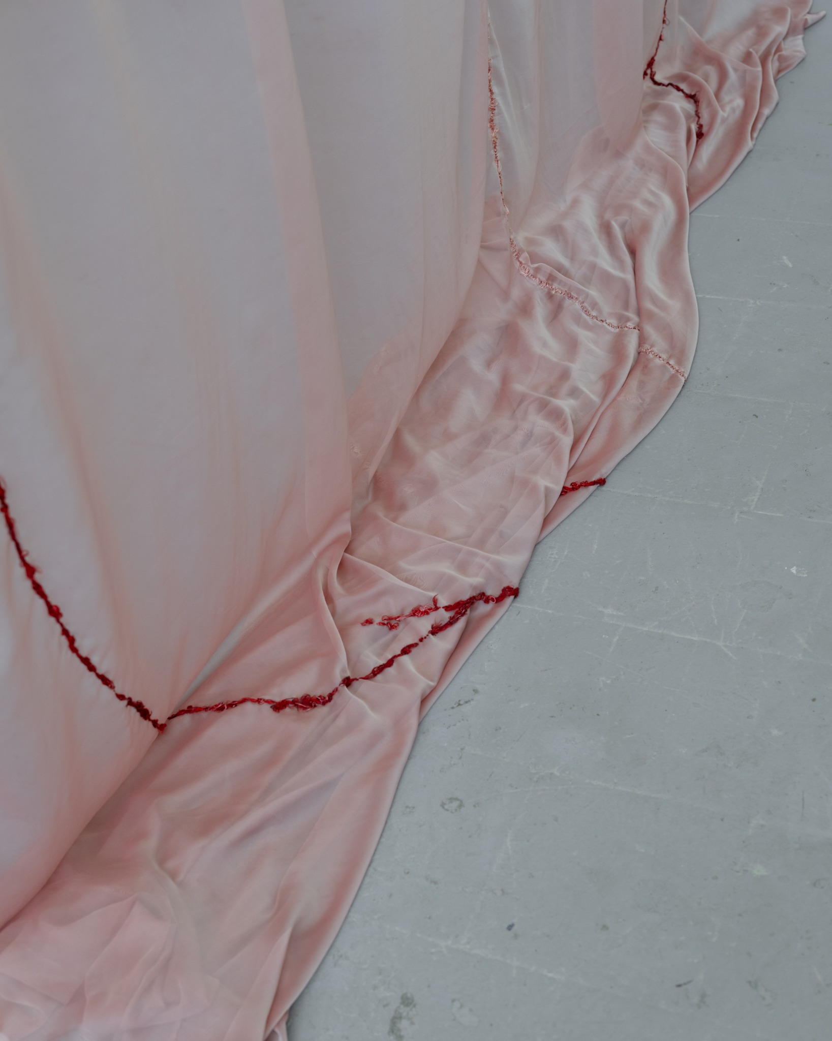 Gathered organza and embroidered lower edge